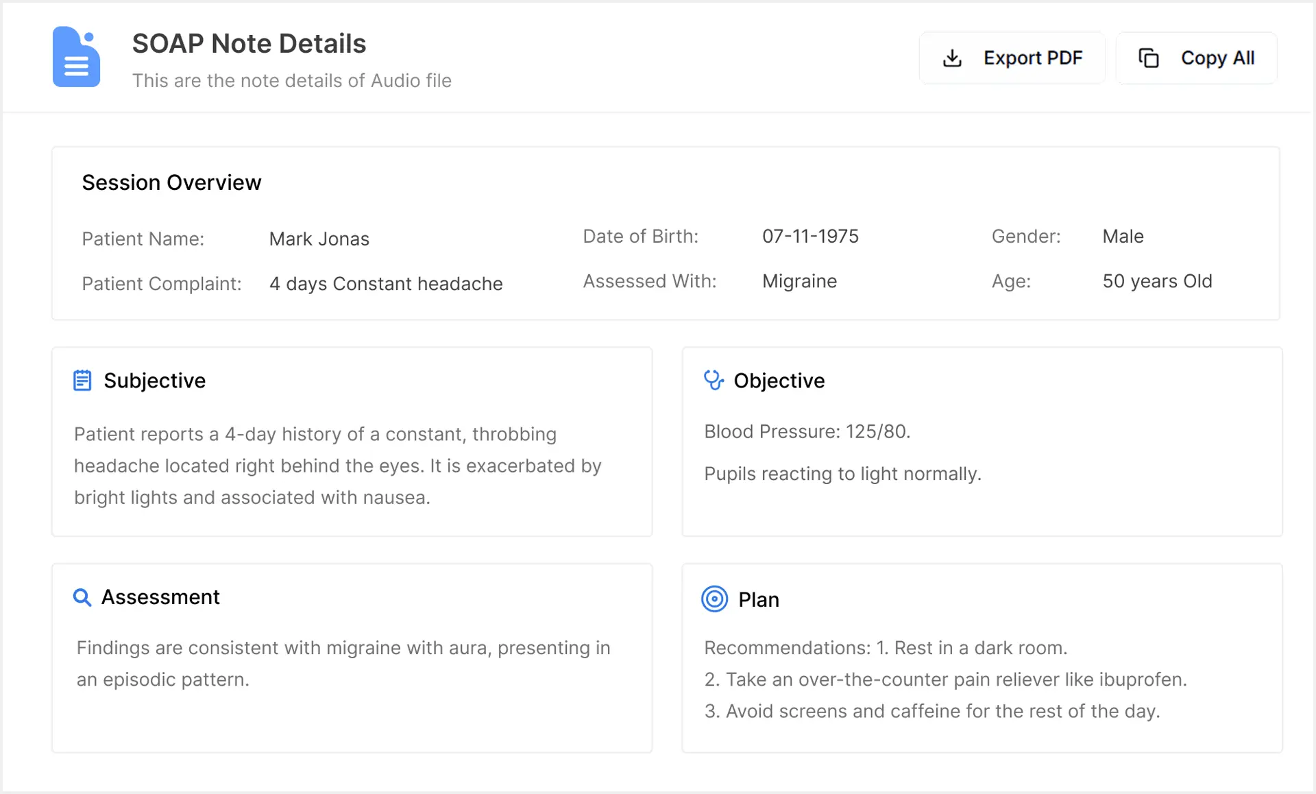 AI SOAP Note details