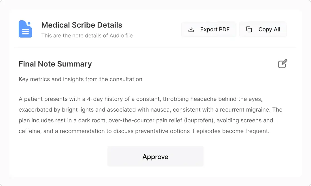 medical note summary